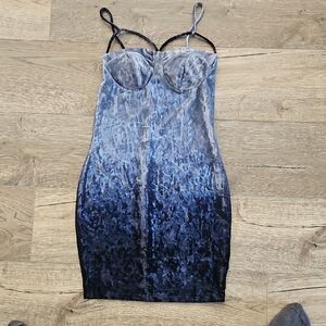 Velvet Spaghetti Strap Dress in Blue and Gray